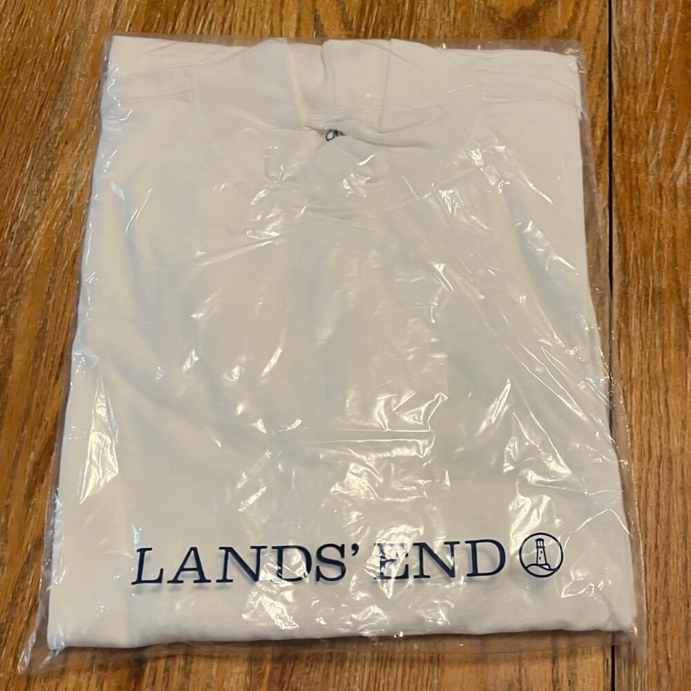 Lands' End Men's Size L 100% Cotton L/S Mock Turtle Neck Super Tee. White